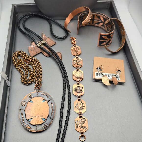 VTG Southwestern Copper & Turquoise Jewelry Equestrian Western Signed Lot of 7 - Picture 7 of 11